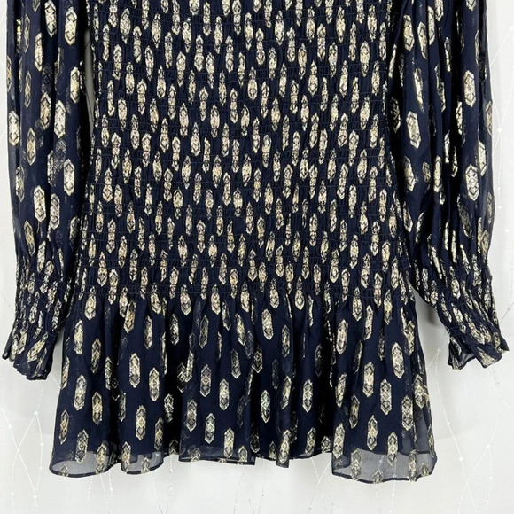 LoveShackFancy Scarlett Dark Navy Gold Smocked Mini Dress $375 - Picture 5 of 10